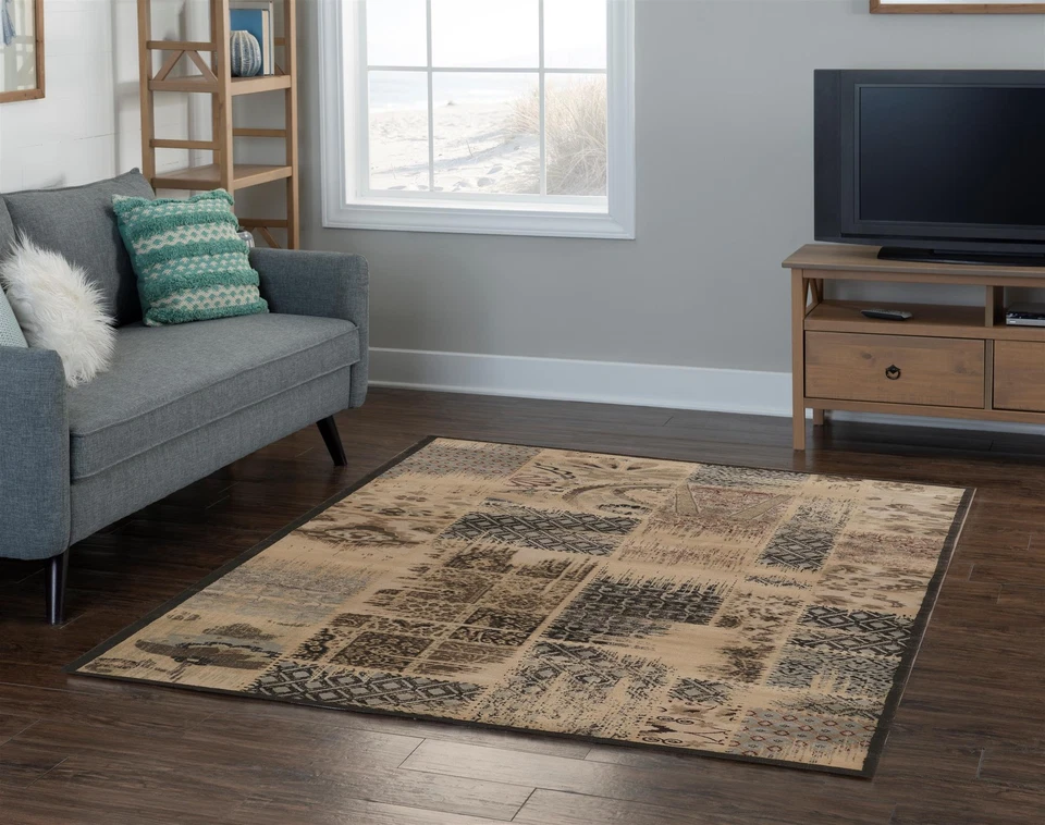 Linon Jewel Patchwork Machine Made Polypropylene 5'x7'6" Rug in Beige - Image 2 of 4