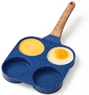 4-Cup Nonstick Frying Egg Pan Blue Marble, Granite Pancake Pan, PFOS & PFOA