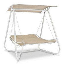 DONDOLO AMACA LETTO 2 POSTI GIARDINO CON TETTO PARASOLE STRUTTURA ACCIAIO BIANCO