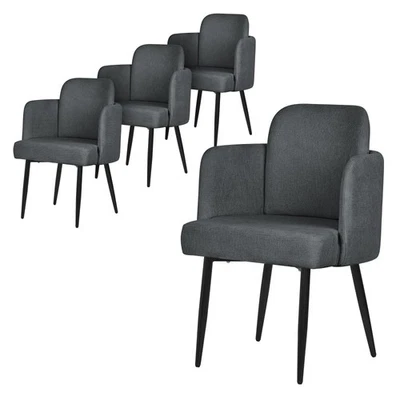 4x Chaises salle à manger tissu anthracite avec accoudoirs dossier aspect rotin - Photo 1/4
