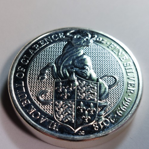2018 Queen's Beast 5 Pound .999 Fine Silver 2 oz Black Bull Of Clarence Round