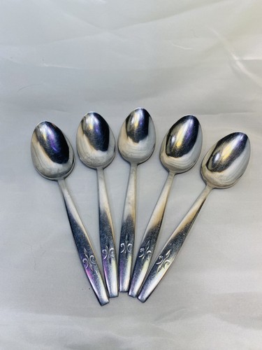 VTG Cg1 By CG Stainless Japan 5 Soup Spoons 7 1/2 “ Fleur de Lis Silverware MCM