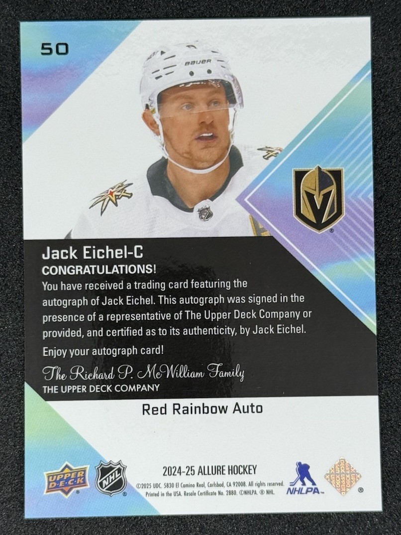 2024-25 Upper Deck Allure - Jack Eichel #50 Red Rainbow Auto