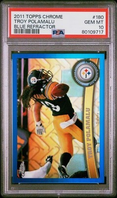 2011 Topps Chrome #180 Troy Polamalu Blue Refractor Jersey #'d 043/199 PSA 10