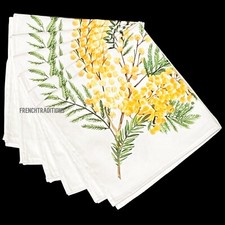French Provencal 100% Cotton Set of 6 Napkins Mimosa White/Yellow - Made France