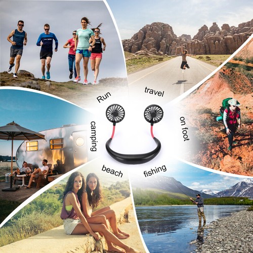 Portable USB Rechargeable Neckband Dual Cooling Mini Fan Lazy Neck Hanging Style - Picture 8 of 17