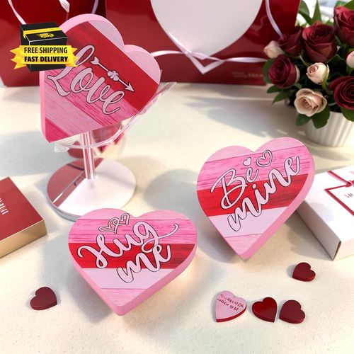 3 Pieces Heart-Shaped Wooden Decoration Table Centerpiece Rustic Home Love Sign - Picture 5 of 7