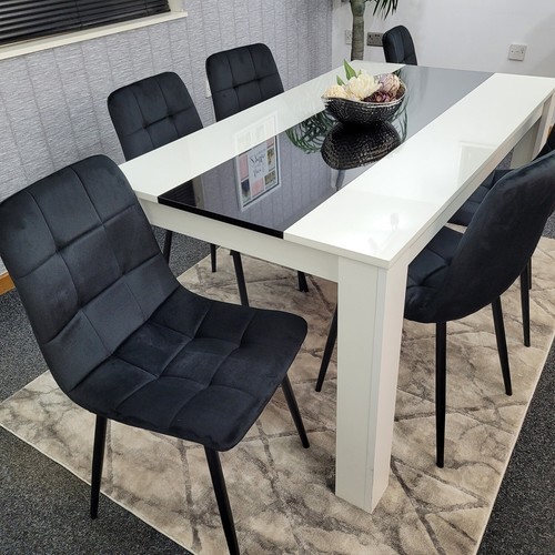 Kitchen Dining Table Set Of 6 Wooden Table Black Velvet Tufted Chairs Kosy Koala - Picture 6 of 9