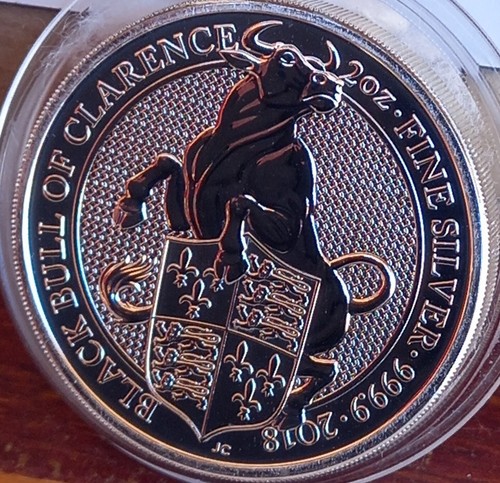 Great Britain. 2018. 5 pounds. Royal Beasts. Black Bull. BU. 2 oz silver - Picture 2 of 5