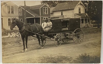 USA RPPC photo patriotic postcard children pony-drawn cart early 1900s USA RPPC photo patriotic postcard children pony-drawn cart early 1900s