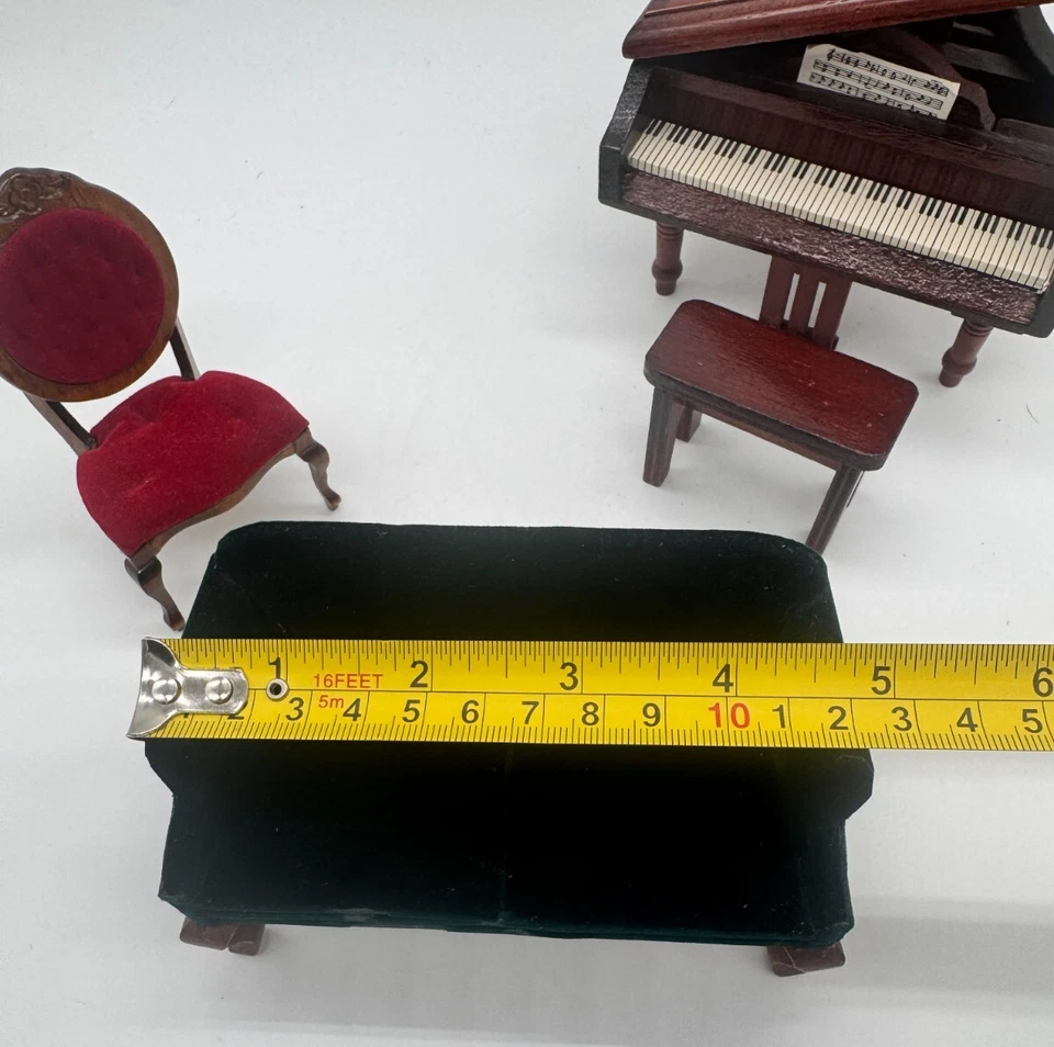 Лот кукольного домика мебель рояль w скамейка бархат диван красный бархат стул - Изображение 3 из 4