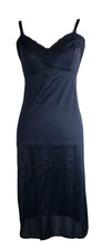 VTG Nancy King Lingerie Dress Full Slip Lace Nylon Side Slit 2172 Black Size 32