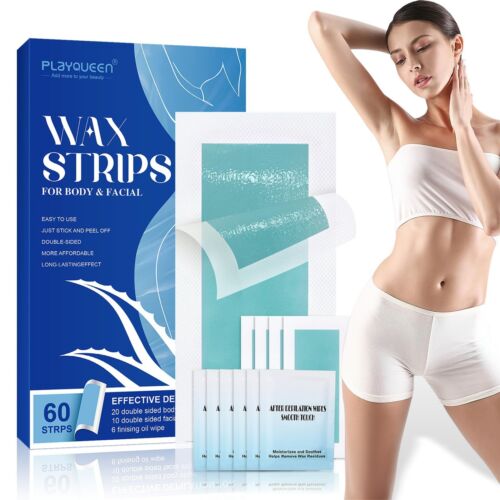Wax Strips for Hair Removal 60 Count - 40 for the Body 20 for the Face 6 Big ...