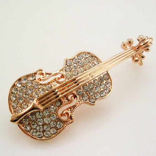 Joan Rivers Pave Violin Brooch   2"  Rosegold - Picture 1 of 5