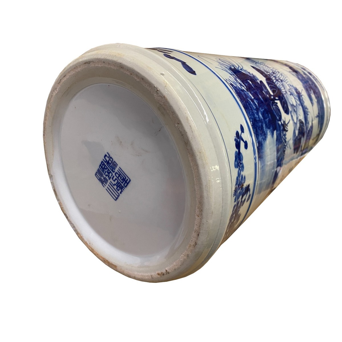Chinese Blue White Porcelain Flower Birds Graphic Column Vase Holder ws2716S Chinese Blue White Porcelain Flower Birds Graphic Column Vase Holder ws2716S