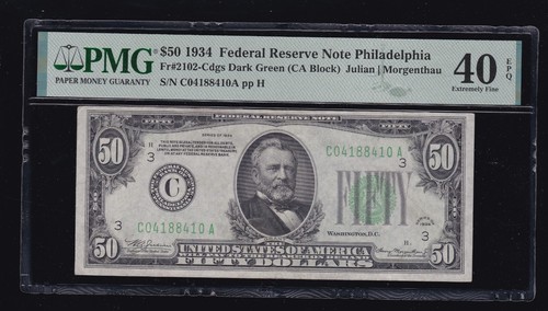 US 1934 $50 FRN Philadelphia DGS FR 2102-C PMG 40 EPQ XF (410) - 第 1/2 張圖片