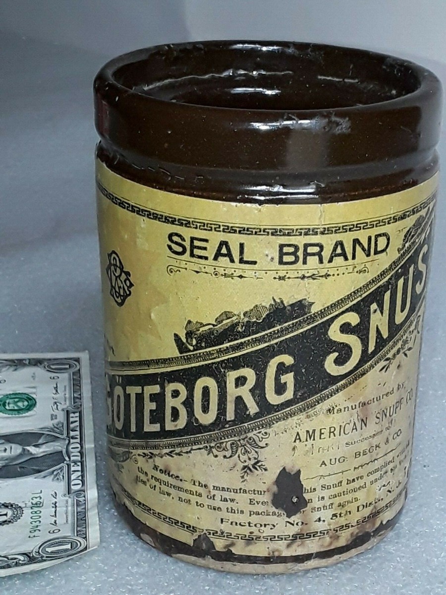 WAGNUS. Vintage No.038 「RAUCHEN」 vintage GOTEBORG SNUS Snuff Tobacco Stoneware Crock Jar Tin RARE w
