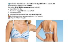 Shade Shore Blue Tie Dye Bikini Top Underwire, Removable Pads - Choose Sizes