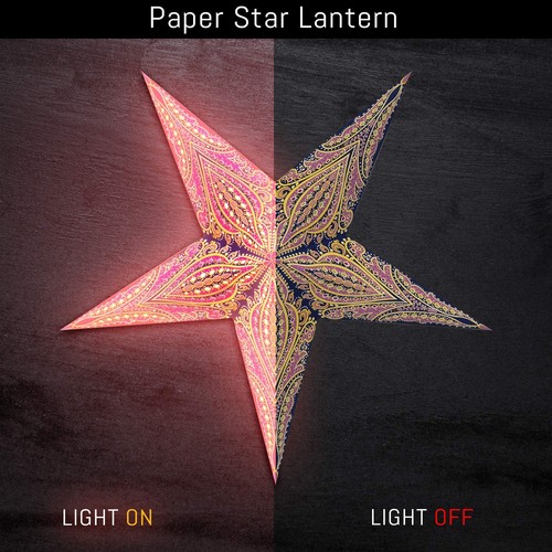 GalaxyArts Paper Star Lanterns, 24 Inch Queen Blue Yellow 3D Light-Up 5-Pointed - Picture 3 of 9