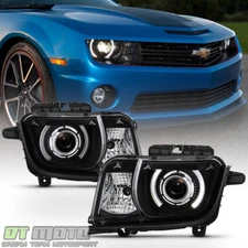 Black 2010-2013 Chevy Camaro Halogen LED Halo Projector Headlights Headlamps Set