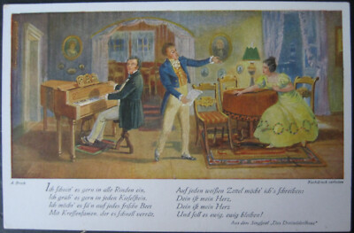 Colour Postcard A. Broch No. 68 - Franz Schubert: Scene from the Three Girls House - around 1915