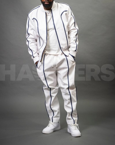 Men's 100% Real Leather Jogging TrackSuit ,Workout Jacket+Pant ,Full Set - Picture 2 of 4