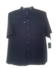 George Blue XL Casual Dress Shirt Small, White Dots, Short Sleeve, Button Down 
