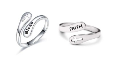 925 Sterling Silver Faith / Bless Open Rings Adjustable with FREE Gift Box