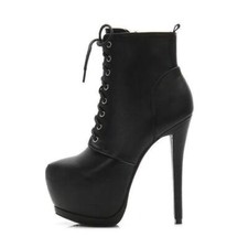 Womens High Heel Platform Lace Up Zip Ankle Boots Formal Nightclub Casual Shoes