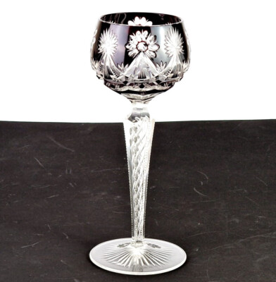 Antique Wine Glass Overlay Glass Incised Air Spiral Hand-Cut R1094