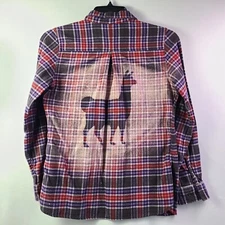 Alpaca Flannel Shirt Womens M Llama Upcycled Art To Wear Bleached OOAK