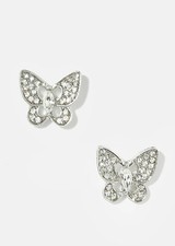 Beautiful Rhinestone-Studded Butterfly Stud Earrings Silver New