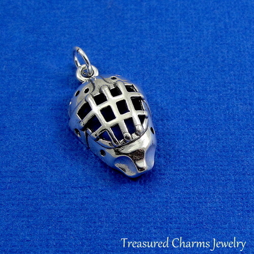 Sterling Silver ICE HOCKEY GOALIE MASK CHARM Hockey Player PENDANT