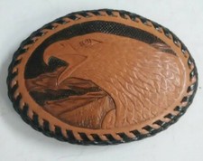 American Eagle Vtg Hand Tooled Leather Belt Buckle