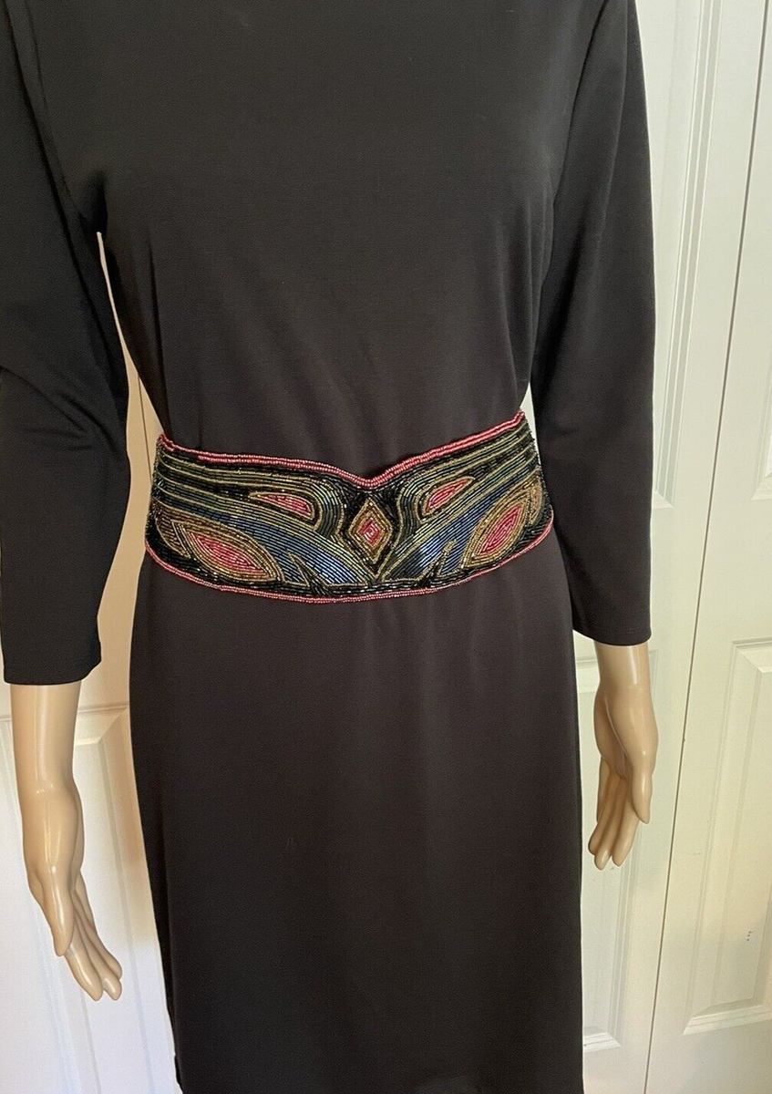 Vtg La Regale Black Beaded Belt La Regale Vintage Beaded Belt - Black Gold Silver Fabric  main image 3