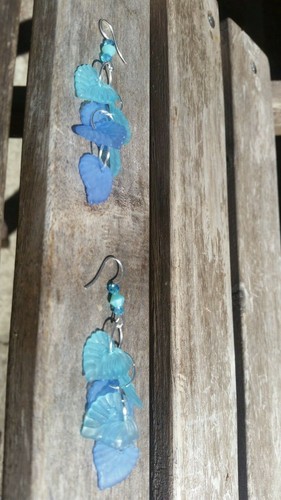 Leaf earrings ATLANTIS frosted blue crystals mint green ocean spiritual cleansed - Picture 9 of 11