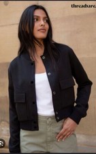 Threadbare Black Patch Pocket Bomber Jacket Uk 14