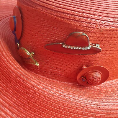 Betmar Paper Cotton Blend Red Wide Rim Sun Hat Purple Feathers Kentucky Derby Kentucky Derby Hat Fascinator Purple Violet Sinamay Saucer  main image 4