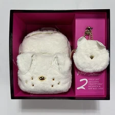 NEW Betsey Johnson Mini White Fur Dog Backpack Crossbody Bag & Ear Bud Case