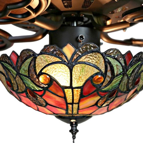 Stained Glass Ceiling Fan with Lights Pull Chain 6 Light Kit Drop Chandelier 52" - Picture 4 of 7
