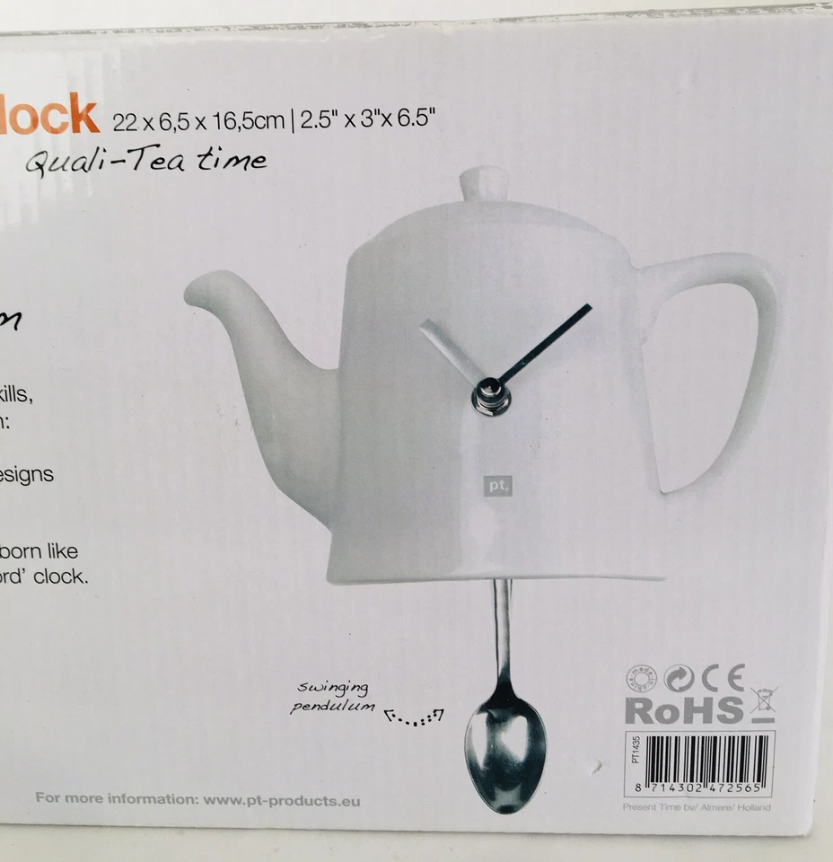 Reloj de Pared Quali-Tea Time Péndulo Oscilante Cuarzo Blanco Diseñado por Caja 32 Foto 3 de 4