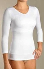 Flexees Maidenform Fat Free Dressing Back Smoothing White 3/4 Sleeve Top 1266 L