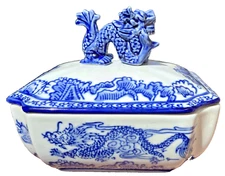 Festcool Fine Bone China Classic Cobalt Blue Rectangle Candy Dragon Canister
