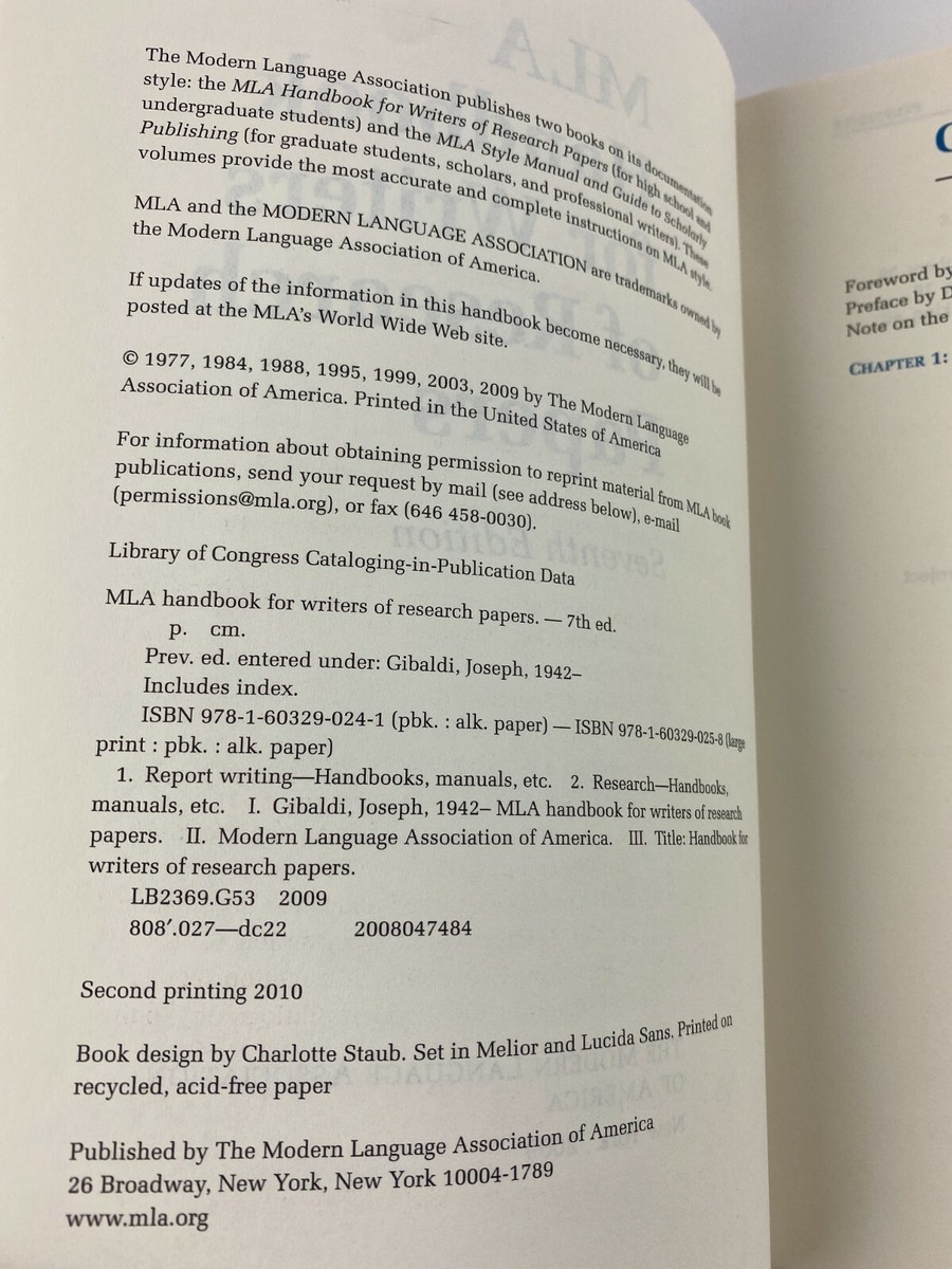 MLA Handbook for Writers of Research Papers, MLA, 7th Edition, Trade  Paperback 9781603290241 | eBay
