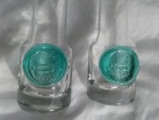 2 Wolfschmidt Vodka 6” Tall Shot Glasses Green Glass Blob Medallion