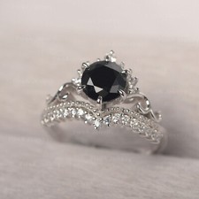 Black Onyx Ring 925 Sterling Silver Ring Round Cut Ring Princess Ring for women