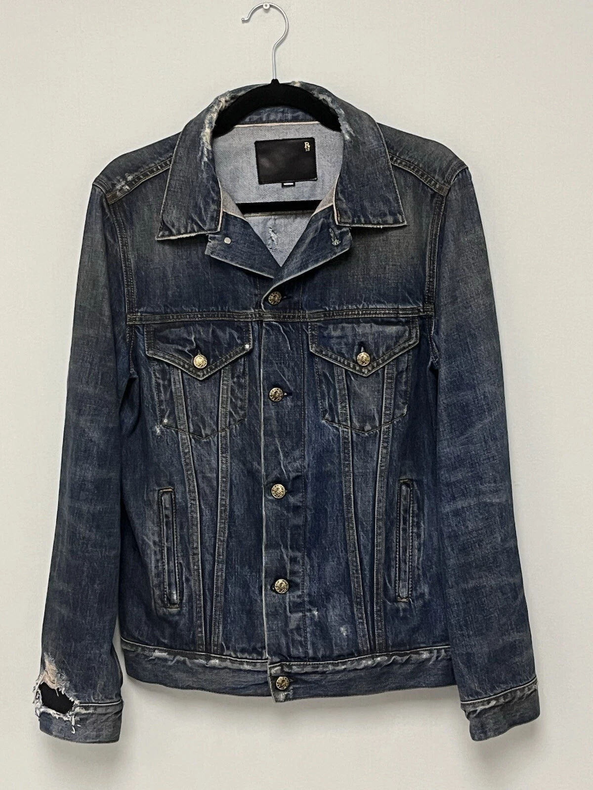 $1250 R13 Distressed Zipper Trucker Jacket Medium image 21