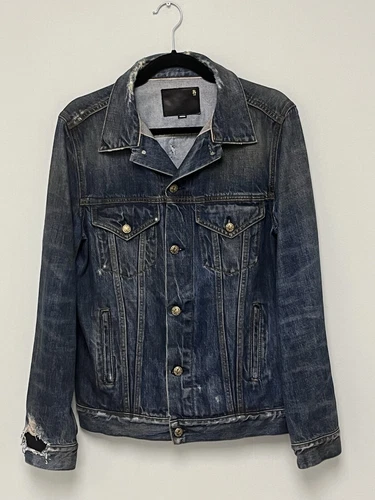 $1250 R13 Distressed Zipper Trucker Jacket Medium image 21