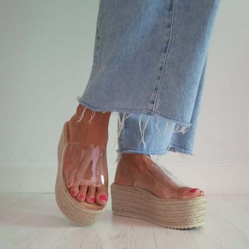Sandalia de pala transparente con 7cm de plataforma de esparto | eBay
