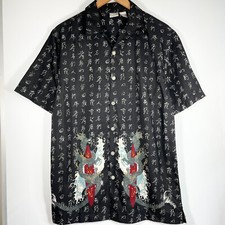 Chinese Dragon Shirt Hip Hop Skater B-Boy Streetwear Y2K Silky Button Up S